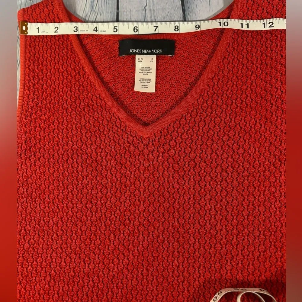JONES NEW YORK Red Pointelle Textured Vest and Long Sleeve Tie Front Cardigan L